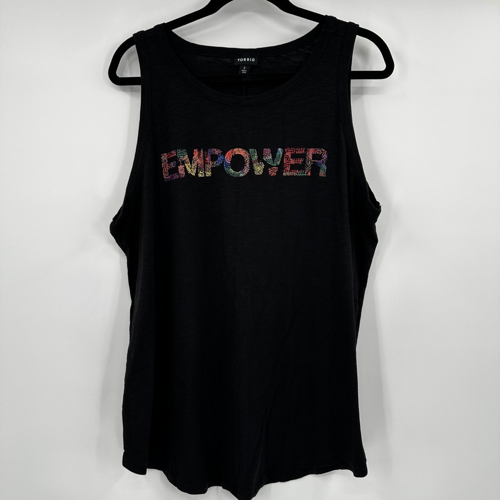 Torrid‎ Womens Black Empower Graphic Tank Top Plus Size 2 Scoop Neck Sleeveless